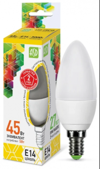Лампа светодиодная  5W Е14 С37 СВЕЧА 3000К 450Лм LED-СВЕЧА ASD 