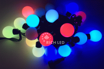 Светодиодная гирлянда большие шарики 5 м, 20 шариков, 220 В, соединяемая, RGB, черный прово 