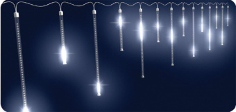 Занавес 2х0,5 м Падающие звезды соединяемые 8 подвесов 240LED Белый свет провод прозрачный Uniel 